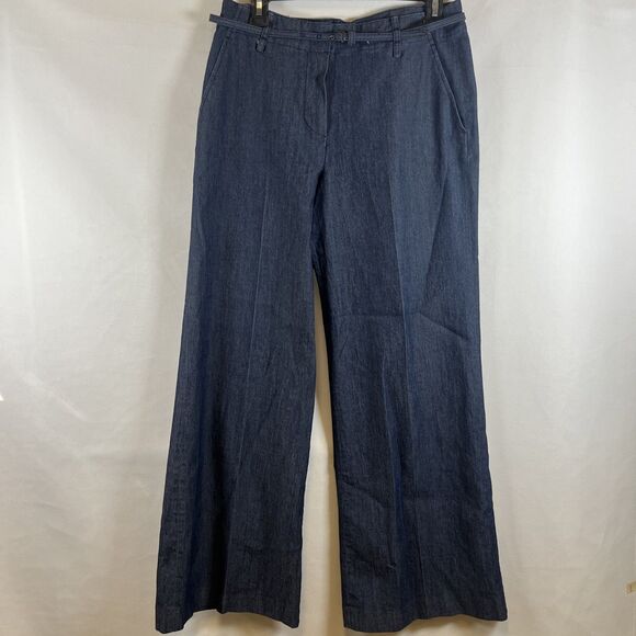 Larry Levine Wide Leg Trousers Jeans Dark Wash High Rise Denim Women's 8P Belted - Picture 1 of 7